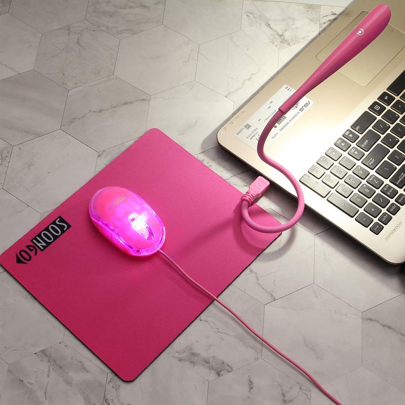 SOON GO Pink Mouse and Pad USB LED Light 3 in 1 Gift Comb Kids Mouse for Laptop Home Office Travel by SOONGO - Image 5